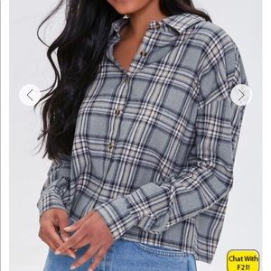 Plaid Drop Sleeve Shirt in Sage/Multi